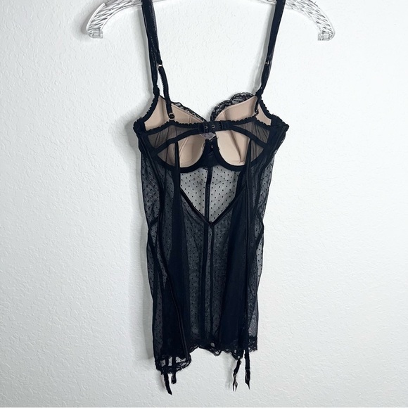 Victoria Secret slip 34C Sheer black Lace Underwired garter straps lingerie BB - Picture 4 of 8